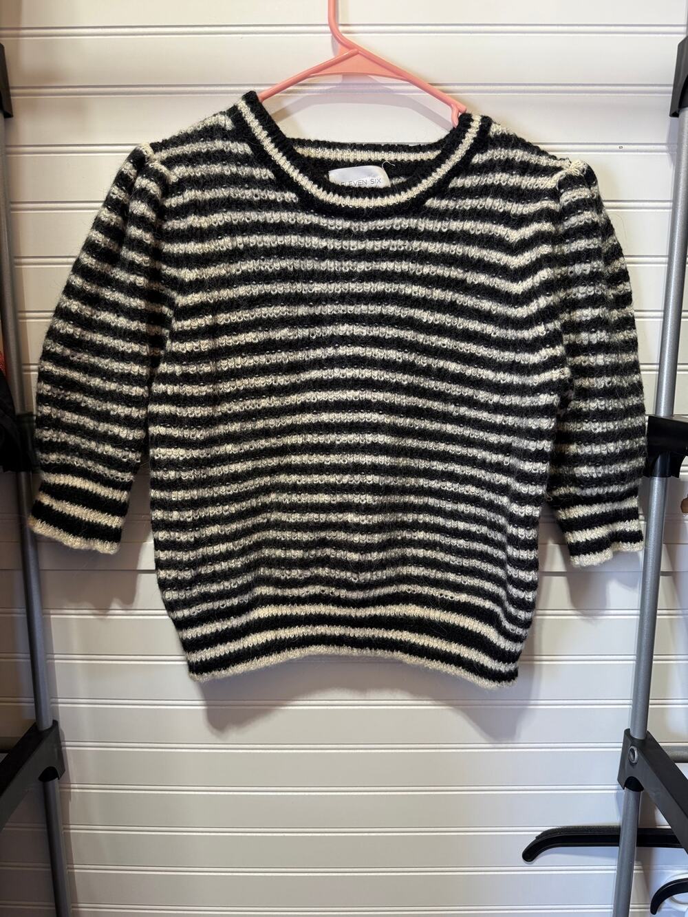 Eleven Six Baby Alpaca Short Puff Sleeve Cropped Striped Sweater Size M
